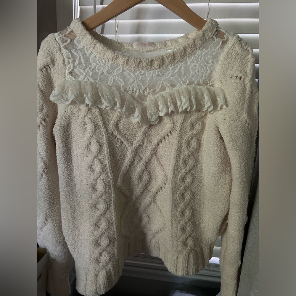 Liz Lisa Sweater with Lace Trim - Cream - One Size